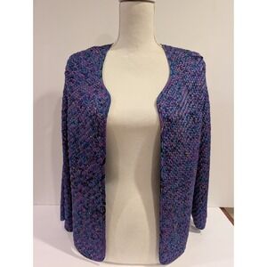 Vintage Chico's 100% Silk Open Front Blazer Purple Basket Weave Size 1